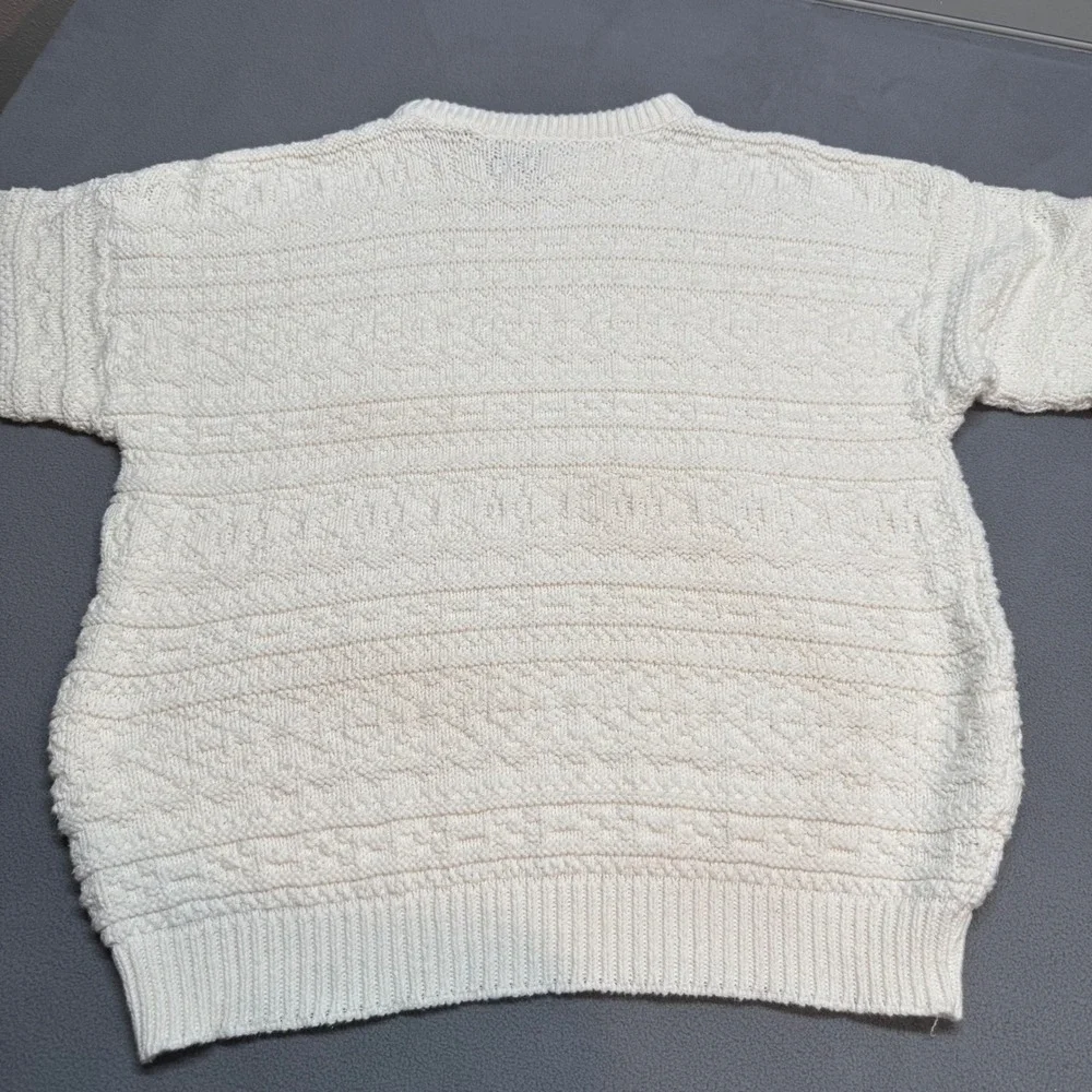 Vintage Fisherman Eddie Bauer Sweater Textured Knit Pullover XL Cream Off White